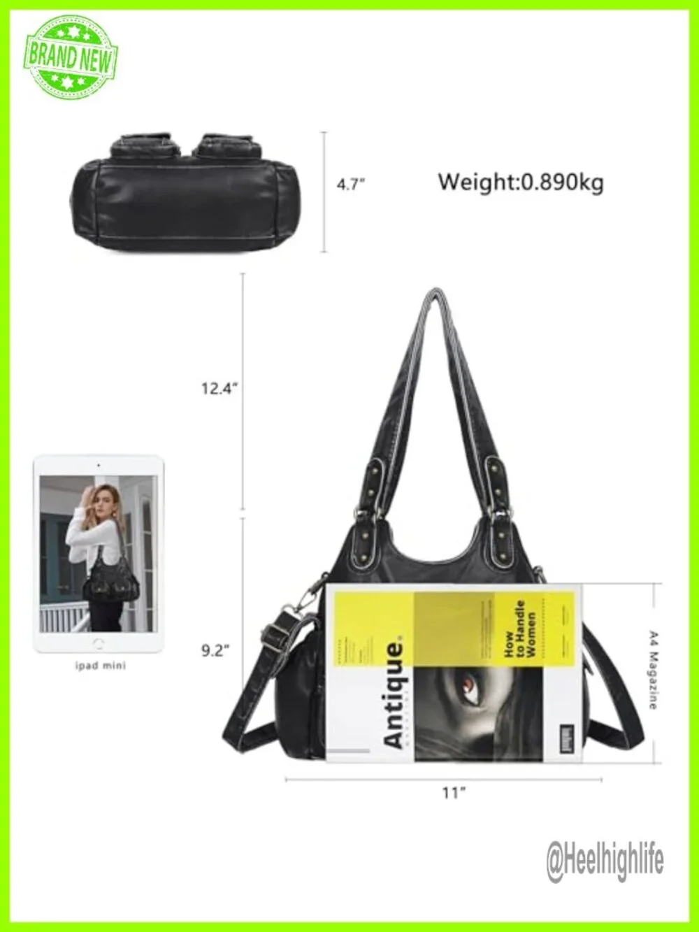 Soft PU Leather Hobo Shoulder Bag with Adjustable Strap